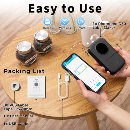 Phomemo D30 Thermal Label Printer Portable Bluetooth Mini Label Maker Machine With 1 Roll Paper Gray - Printer by Phomemo | Online Shopping UK | buy2fix