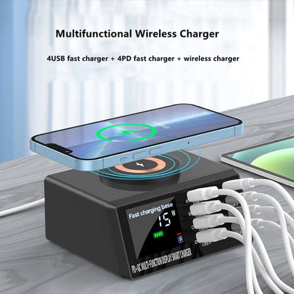 X9M 9-in-1 110W USB+PD Smart Multi-ports QI Magnetic Wireless Charger, Spec: Black UK Plug - Multifunction Charger by buy2fix | Online Shopping UK | buy2fix