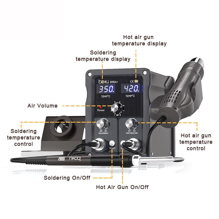 BAKU BA-898A+ 2-In-1 Soldering Station Hot Air Station Adjustable Temperature US Plug 110V - Electric Soldering Iron by BAKU | Online Shopping UK | buy2fix