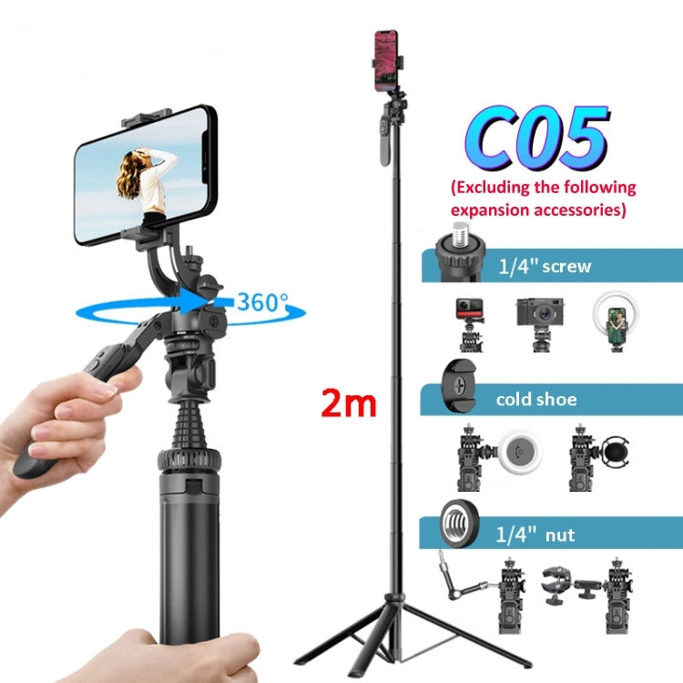 2m Metal Tripod Selfie Stick With 4 Expansion Interfaces & D07 Fill Light for Phone Camera - Selfie Sticks by buy2fix | Online Shopping UK | buy2fix