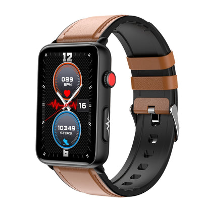 Smart Watch Ring ECG Temperature Heart Rate Blood Pressure Health Bluetooth Talking Watch, Color: Brown Leather - Smart Wristbands by buy2fix | Online Shopping UK | buy2fix