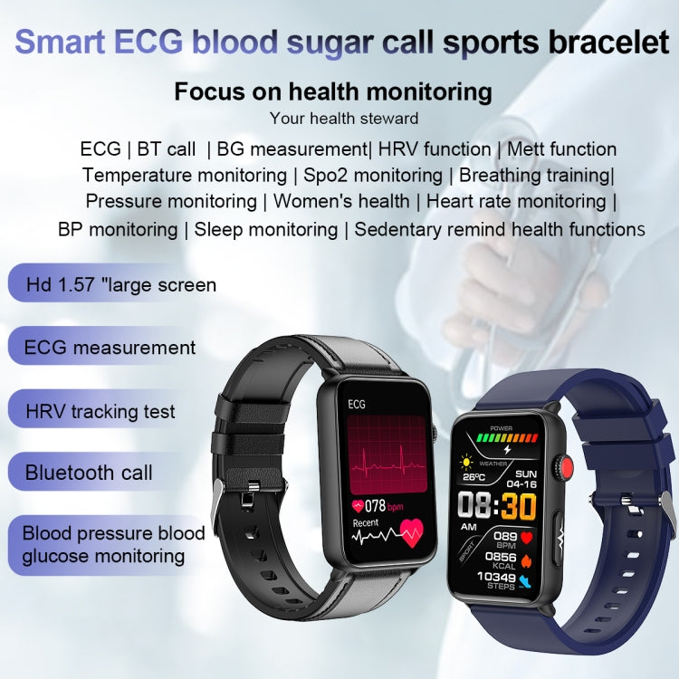 Smart Watch Ring ECG Temperature Heart Rate Blood Pressure Health Bluetooth Talking Watch, Color: Brown Leather - Smart Wristbands by buy2fix | Online Shopping UK | buy2fix