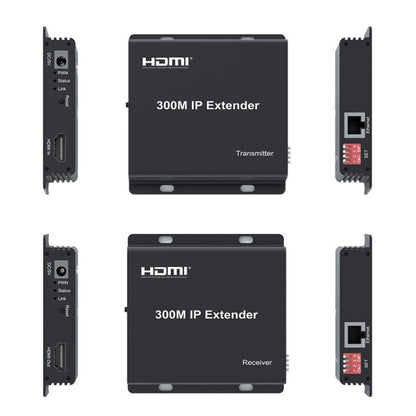 300m IP HDMI Extender HD Video Transmission, Transmitter + Receiver EU Plug(Black) - Amplifier by buy2fix | Online Shopping UK | buy2fix