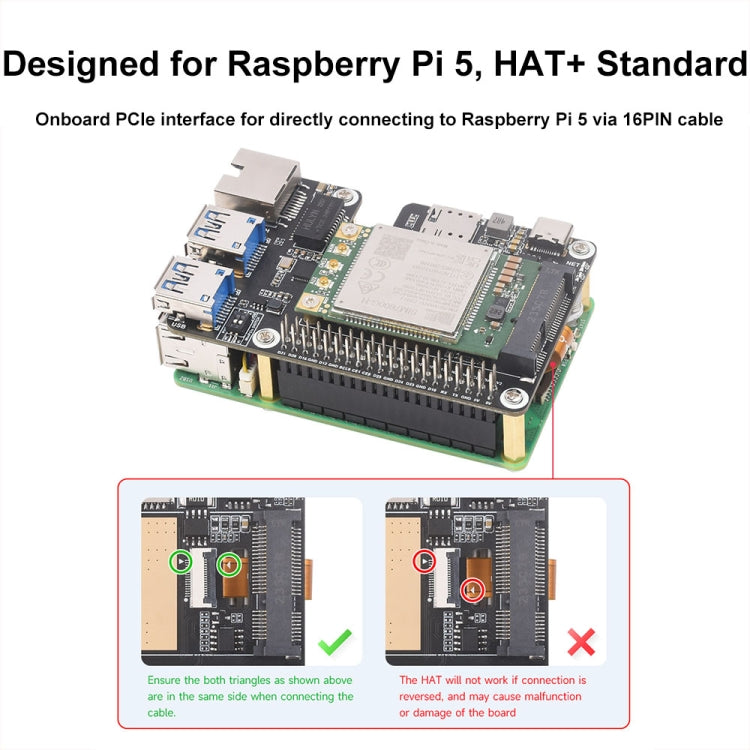 Waveshare For Raspberry Pi 5 PCIe to MiniPCIe / Gigabit Ethernet / USB 3.2 Gen1 HAT, Spec: No Accessories - Raspberry Pi Accessories by Waveshare | Online Shopping UK | buy2fix