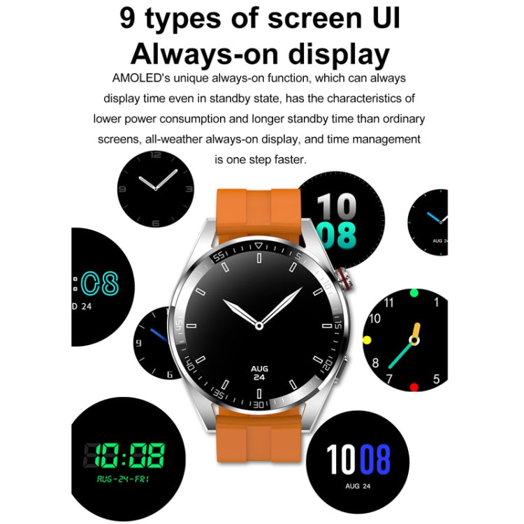 1.43 inch AMOLED Screen Smartwatch Heart Rate Blood Pressure Monitoring Bluetooth Talking Sports Watch, Color: Silver Orange Silicone Strap - Smart Watches by buy2fix | Online Shopping UK | buy2fix