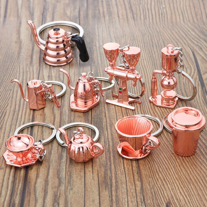 Mini Metal Keychain Coffee Utensils Decorative Pendant, Style: Tray Coffee Cup Rose Gold - Key Rings by buy2fix | Online Shopping UK | buy2fix