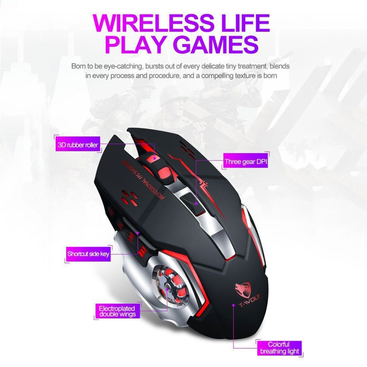 T-WOLF Q13 2.4GHz 6-keys RGB Colorful Light Gaming Wireless Mouse, Color: Dual Mode Gray - Wireless Mice by T-WOLF | Online Shopping UK | buy2fix