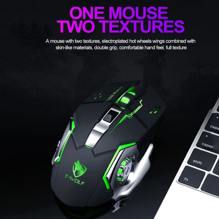 T-WOLF Q13 2.4GHz 6-keys RGB Colorful Light Gaming Wireless Mouse, Color: Dual Mode Black - Wireless Mice by T-WOLF | Online Shopping UK | buy2fix