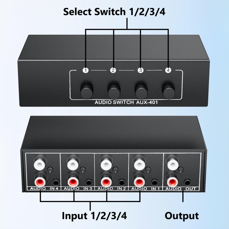 4 In 1 Out  3.5mm + RCA Audio Switcher 4 Channels Audio Converter(Black) -  by buy2fix | Online Shopping UK | buy2fix