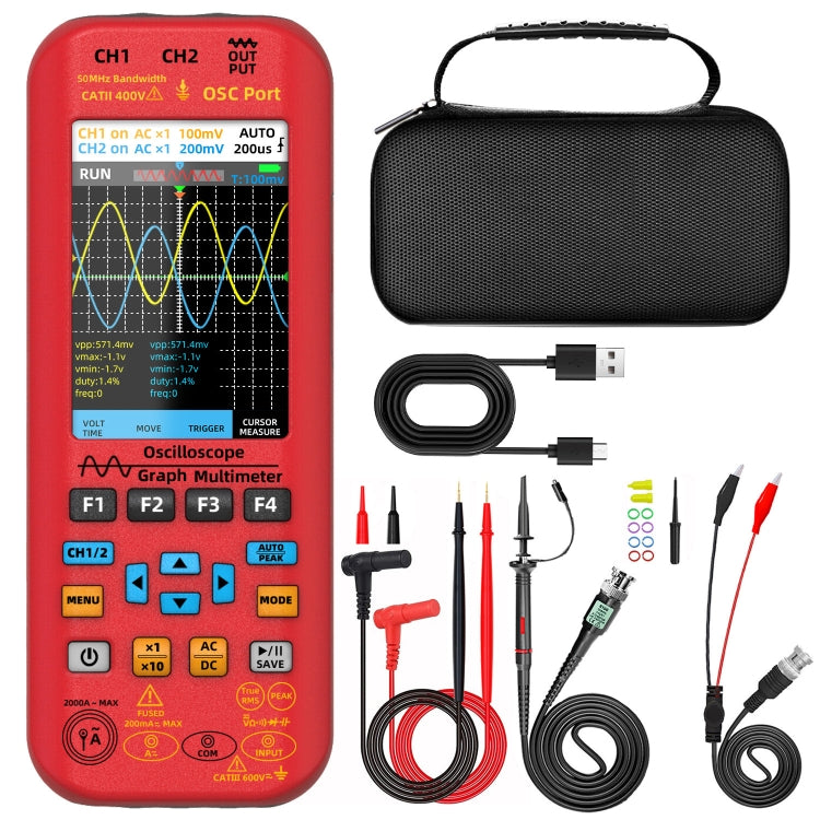 BSIDE O9 Digital Handheld Dual Channel 50MHz Oscilloscope Signal Source Multimeter, Spec: With Single Oscilloscope Probe (Red) - Digital Multimeter by BSIDE | Online Shopping UK | buy2fix