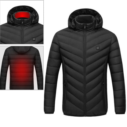 USB Heated Smart Constant Temperature Hooded Warm Coat for Men and Women (Color:Black Size:L) - Down Jackets by buy2fix | Online Shopping UK | buy2fix