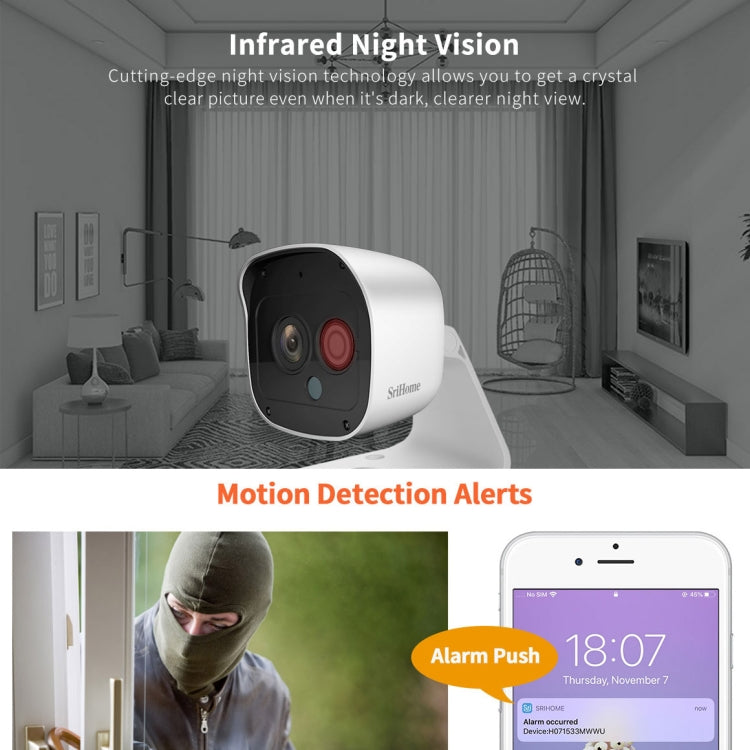 SriHome SH029 3.0 Million Pixels 1296P HD AI Camera, Support Two Way Talk / Motion Detection / Humanoid Detection / Night Vision / TF Card, AU Plug - Security by SriHome | Online Shopping UK | buy2fix