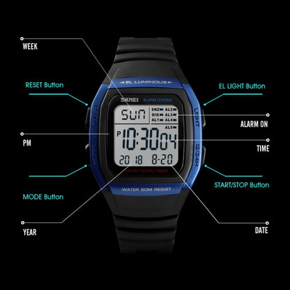 SKMEI 1278 Fashionable Outdoor 50m Waterproof Digital Watch Student Sports Wrist Watch Support 5 Group Alarm Clocks (Titanium) - Sport Watches by SKMEI | Online Shopping UK | buy2fix