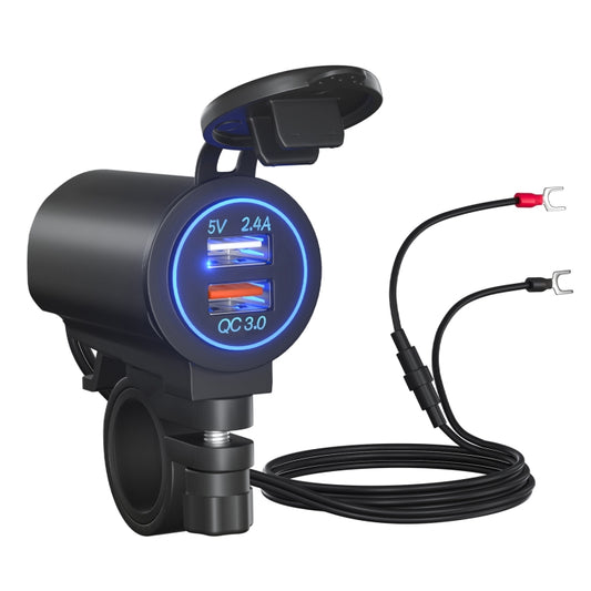 ZH-723F1 Car / Motorcycle QC3.0 Cell Phone Fast Charging Dual USB Car Charger(Blue Light) - In Car by buy2fix | Online Shopping UK | buy2fix