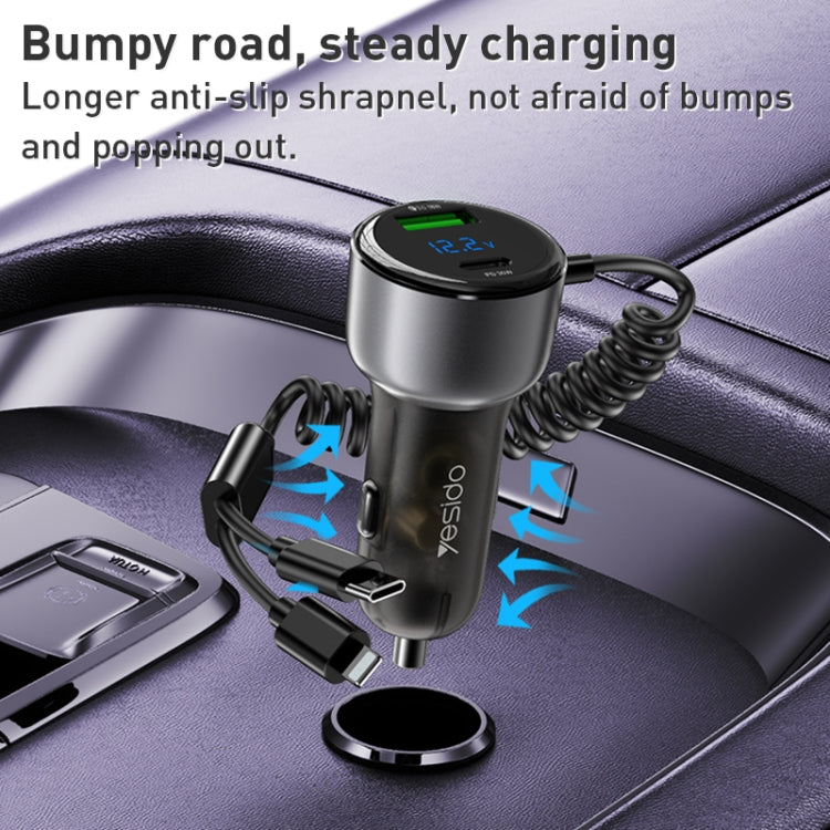 Yesido Y58 60W PD + QC3.0 Dual Port Car Fast Charger with USB-C / Type-C + 8 Pin Spring Cable - Car Charger by Yesido | Online Shopping UK | buy2fix