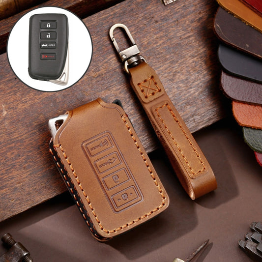 For Lexus 4-button Hallmo Car Cowhide Leather Key Protective Cover Key Case(Brown) - In Car by Hallmo | Online Shopping UK | buy2fix