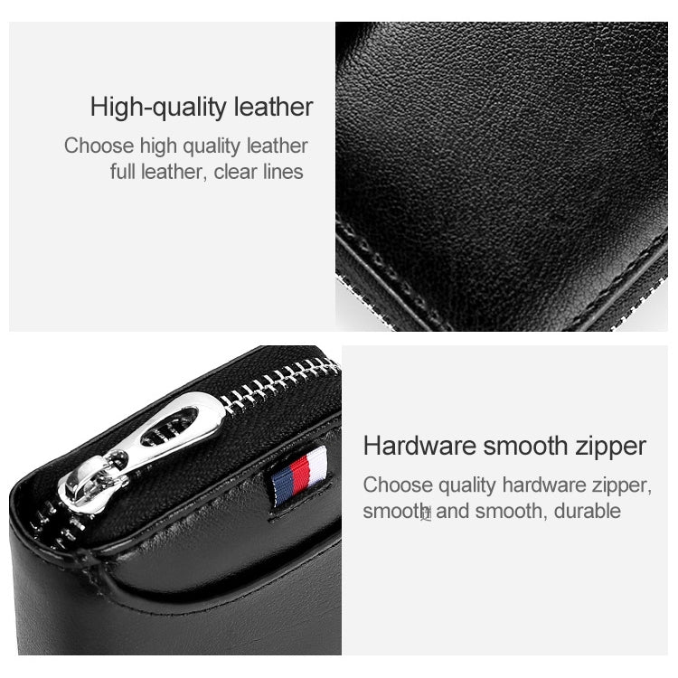 KB155 Antimagnetic RFID Zipper Leather Large-capacity Cards Holder Wallet(Black) - Antimagnetic RFID Package by buy2fix | Online Shopping UK | buy2fix