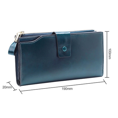8236 Antimagnetic RFID Multi-function Oil Wax Leather Lady Wallet Large-capacity Purse (Blue) - Home & Garden by buy2fix | Online Shopping UK | buy2fix