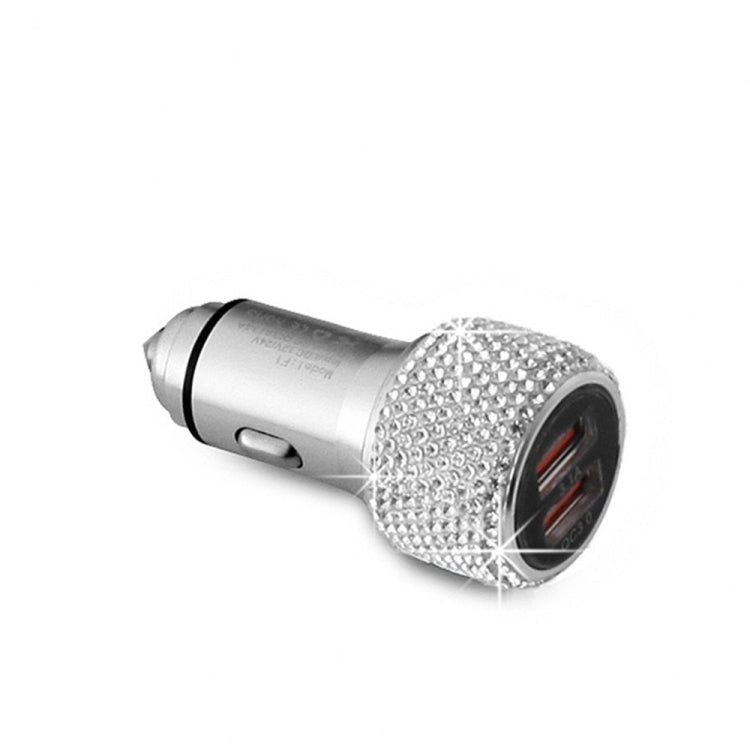 Car Diamond Aluminium Alloy QC3.0 Dual USB Quick Charger(White) - In Car by buy2fix | Online Shopping UK | buy2fix