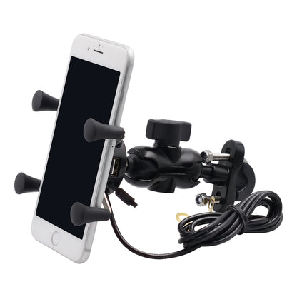 Motorcycle X Shape Aluminum Alloy Phone Bracket 5V 2.1A Phone Charger - In Car by buy2fix | Online Shopping UK | buy2fix