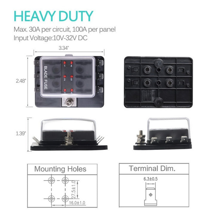 Universal 6 Way Fuse Box Block Fuse Holder Box Car Vehicle Circuit Automotive Blade Tool 6 Way Fuse Block, DC 10V-32V - In Car by buy2fix | Online Shopping UK | buy2fix