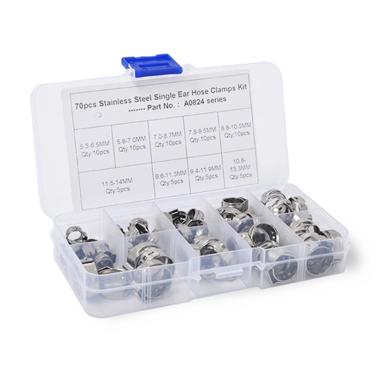 70 PCS Adjustable Single Ear Plus Stainless Steel Hydraulic Hose Clamps O-Clips Pipe Fuel Air, Inside Diameter Range: 5.3-14mm - In Car by buy2fix | Online Shopping UK | buy2fix