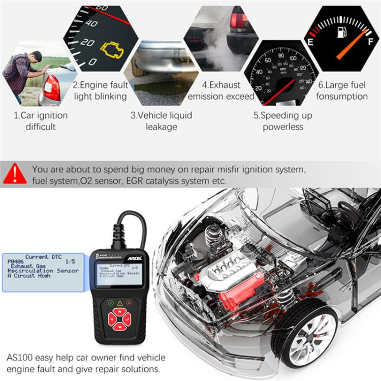 Ancel AS100 Car Fault Detector OBDII Engine Fault Light Clear - In Car by buy2fix | Online Shopping UK | buy2fix