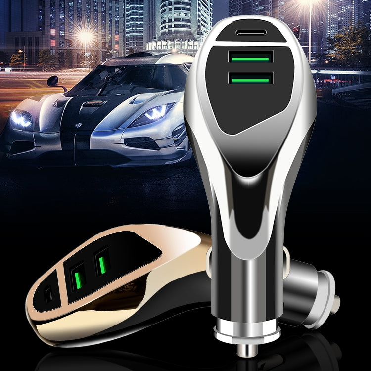 WLX-K1 QC3.0 Dual USB + Type-C Triple Car Charger (Silver) - In Car by buy2fix | Online Shopping UK | buy2fix