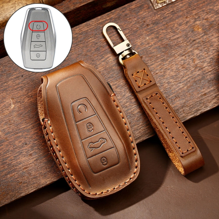 Hallmo Car Cowhide Leather Key Protective Cover Key Case for Geely Emgrand B Style(Brown) -  by Hallmo | Online Shopping UK | buy2fix