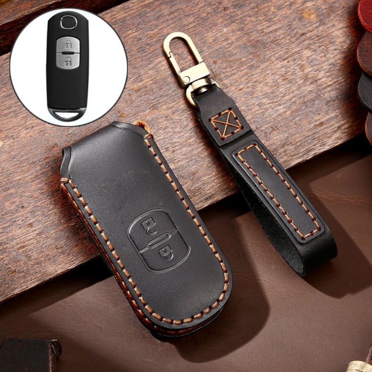 Hallmo Car Cowhide Leather Key Protective Cover Key Case for Mazda Axela 2-button(Black) -  by Hallmo | Online Shopping UK | buy2fix