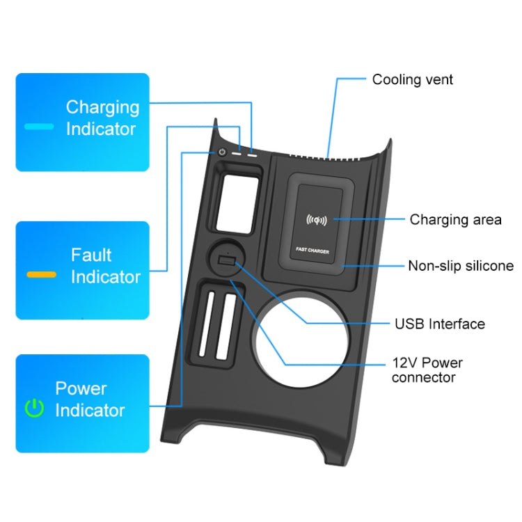 HFC-1053 Car Qi Standard Wireless Charger 15W / 10W Quick Charging for Audi A3 2021-2022, Left Driving - In Car by buy2fix | Online Shopping UK | buy2fix