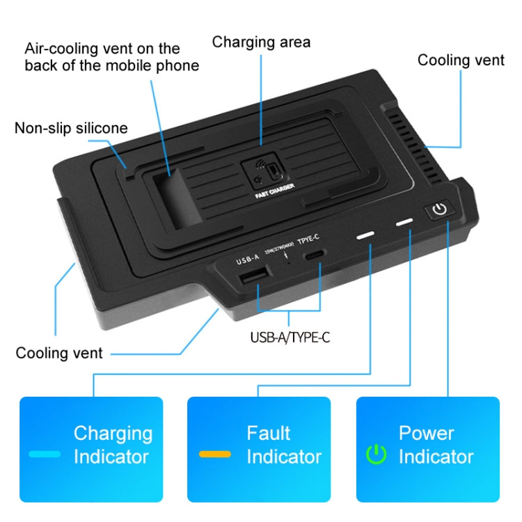 HFC-1022 Car Qi Standard Wireless Charger 15W Quick Charging for Mercedes-Benz GLE 2020-2022, Left and Right Driving - In Car by buy2fix | Online Shopping UK | buy2fix