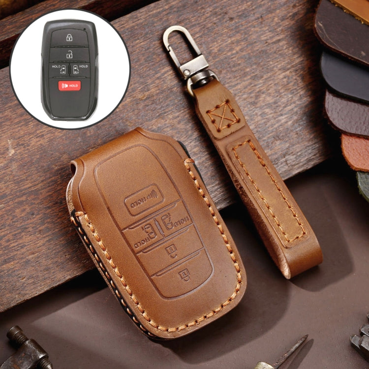 Hallmo Car Genuine Leather Key Protective Cover for Toyota Sienna 5-button(Brown) - Car Key Cases by Hallmo | Online Shopping UK | buy2fix