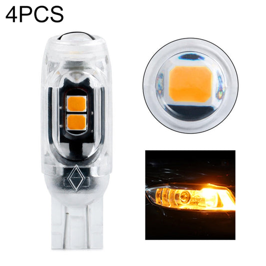 4pcs T10 DC12V /  0.84W / 0.07A / 150LM Car Clearance Light 5LEDs SMD-3030 Lamp Beads with lens (Yellow Light) - In Car by buy2fix | Online Shopping UK | buy2fix