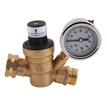 M11-0660R Car Water Pressure Regulator Valve Brass Lead-free Adjustable Water Pressure Reducer with Gauge - In Car by buy2fix | Online Shopping UK | buy2fix