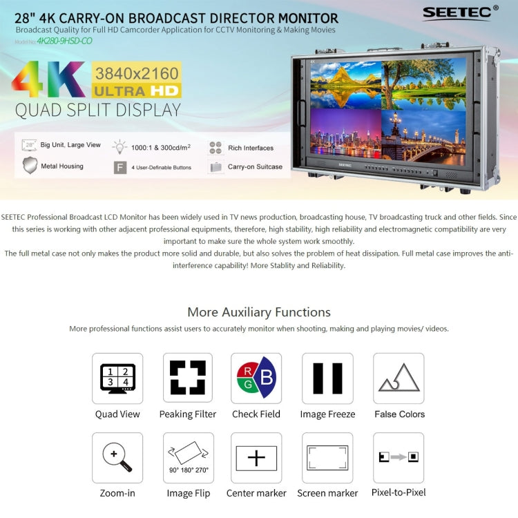 SEETEC 4K280-9HSD-CO 3840x2160 28 inch HDMI 4K HD Director Box Camera Field Monitor, Support Four Screen Split - Camera Accessories by SEETEC | Online Shopping UK | buy2fix