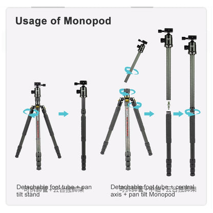 TRIOPO 853 Adjustable Portable Carbon Fiber Tripod with D2-A Ball Head for SLR Camera - Camera Accessories by TRIOPO | Online Shopping UK | buy2fix