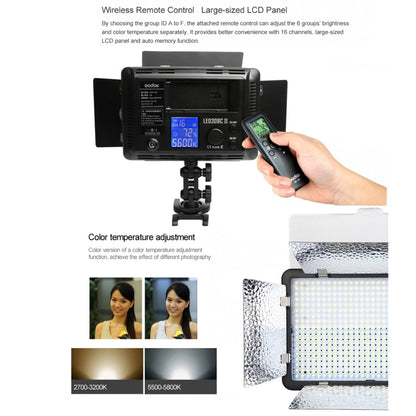 Godox LED308C II 308LEDs Dimmable Photography Light 860LUX Professional Vlogging Video & Photo Studio Light for Canon / Nikon DSLR Cameras(Black) -  by Godox | Online Shopping UK | buy2fix