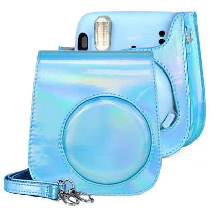 Aurora Color Leather Case Full Body Camera Bag with Shoulder Strap for FUJIFILM Instax mini 11(Blue) - Camera Accessories by buy2fix | Online Shopping UK | buy2fix