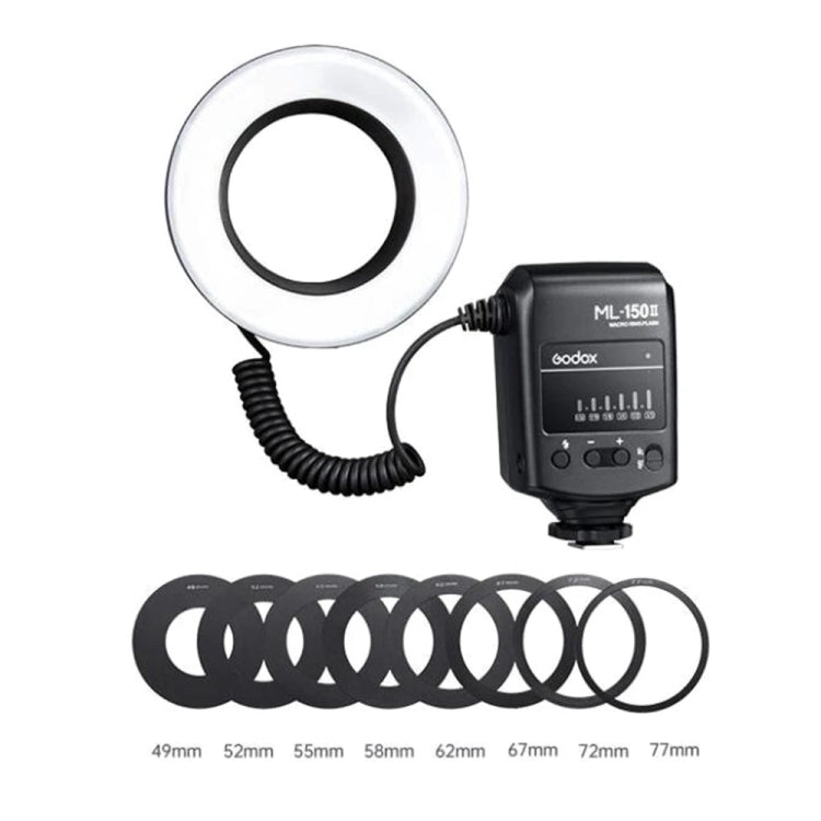Godox ML-150II On-camera Macro Ring Flash Light with 8 Different Size Adapter Rings (Black) - Ring Light Flashes by Godox | Online Shopping UK | buy2fix