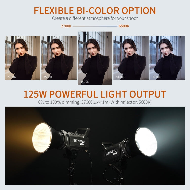 FEELWORLD FL125B 125W Bi-color Point Source Video Light, Bluetooth APP Control(EU Plug) - Shoe Mount Flashes by FEELWORLD | Online Shopping UK | buy2fix