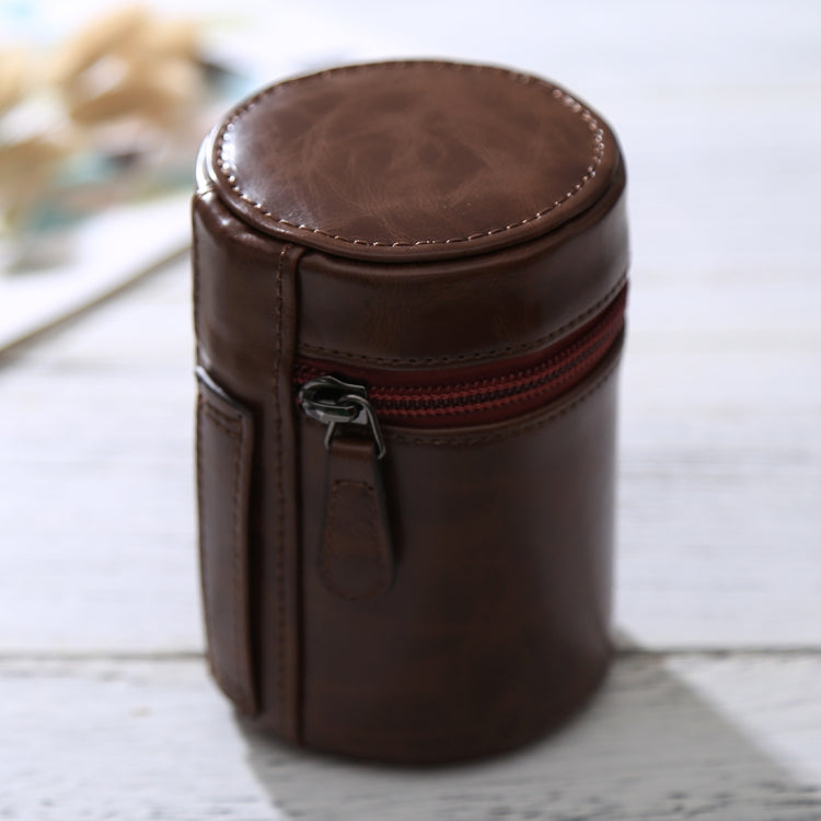 Small Lens Case Zippered PU Leather Pouch Box for DSLR Camera Lens, Size: 11x8x8cm(Coffee) - Camera Accessories by buy2fix | Online Shopping UK | buy2fix