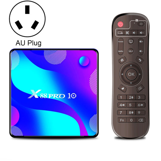 X88 Pro 10 4K Ultra HD Android TV Box with Remote Controller, Android 10.0, RK3318 Quad-Core 64bit Cortex-A53, 4GB+128GB, Support Bluetooth / Dual-Band WiFi / TF Card / USB / AV / Ethernet(AU Plug) - Consumer Electronics by buy2fix | Online Shopping UK | buy2fix