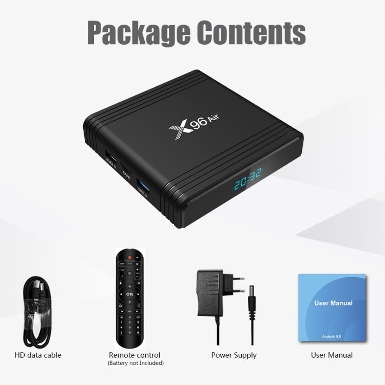 X96 Air 8K Smart TV BOX Android 9.0 Media Player with Remote Control, Quad-core Amlogic S905X3, RAM: 4GB, ROM: 64GB, Dual Band WiFi, Bluetooth, UK Plug - Consumer Electronics by buy2fix | Online Shopping UK | buy2fix