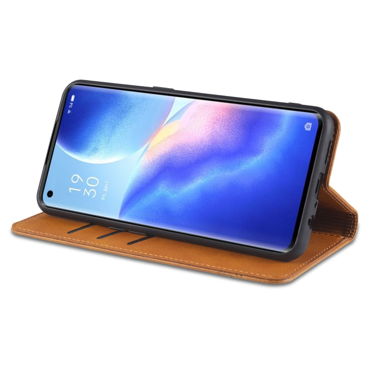 For Oppo Reno5 5G AZNS Magnetic Calf Texture Horizontal Flip Leather Case with Card Slots & Holder & Wallet(Light Brown) - OPPO Cases by AZNS | Online Shopping UK | buy2fix