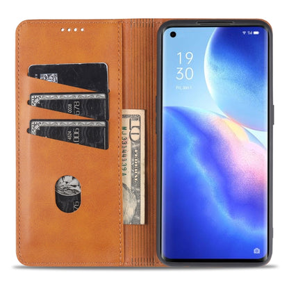 For Oppo Reno5 5G AZNS Magnetic Calf Texture Horizontal Flip Leather Case with Card Slots & Holder & Wallet(Light Brown) - OPPO Cases by AZNS | Online Shopping UK | buy2fix