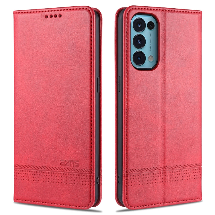 For Oppo Reno5 5G AZNS Magnetic Calf Texture Horizontal Flip Leather Case with Card Slots & Holder & Wallet(Red) - OPPO Cases by AZNS | Online Shopping UK | buy2fix