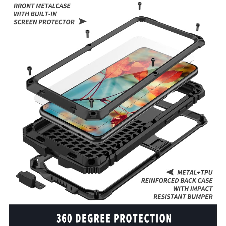 For Samsung Galaxy S21 5G R-JUST Shockproof Waterproof Dust-proof Metal + Silicone Protective Case with Holder(Black) - Galaxy S21 5G Cases by R-JUST | Online Shopping UK | buy2fix