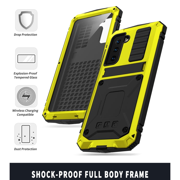 For Samsung Galaxy S21+ 5G R-JUST Shockproof Waterproof Dust-proof Metal + Silicone Protective Case with Holder(Yellow) - Galaxy S21+ 5G Cases by R-JUST | Online Shopping UK | buy2fix