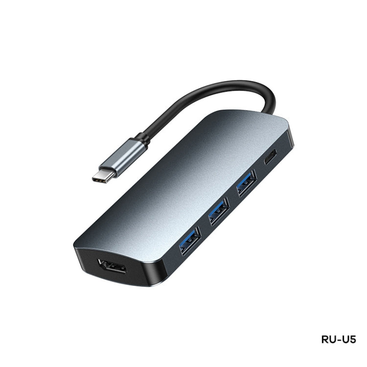 Remax RU-U5 5 In1 Multi-function Type-C / USB-C HUB Docking Station(Dark Grey) - USB HUB by REMAX | Online Shopping UK | buy2fix